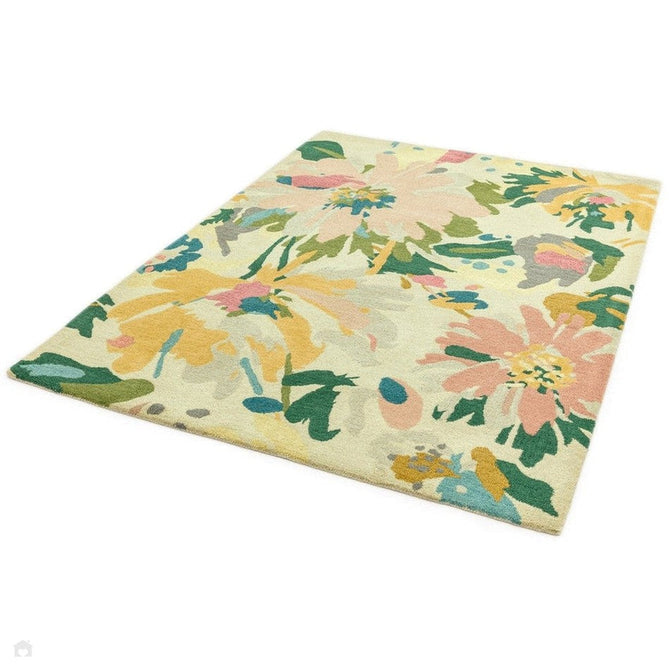 Reef RF10 Floral Modern Floral Abstract Hand-Woven Wool Beige/Muted Multicolour/Pink Peach/Cream/Yellow/Green Rug-Asiatic Carpets-Rug Love - The Most Loved Rug Store