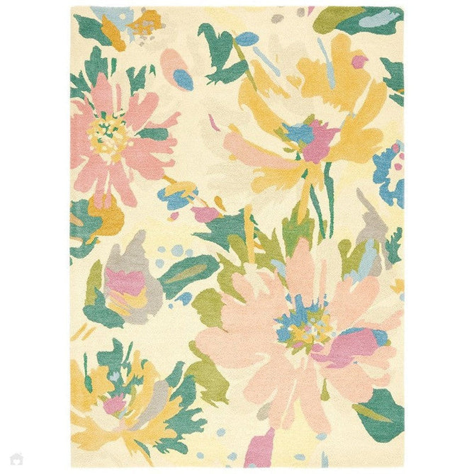 Reef RF10 Floral Modern Floral Abstract Hand-Woven Wool Beige/Muted Multicolour/Pink Peach/Cream/Yellow/Green Rug-Asiatic Carpets-Rug Love - The Most Loved Rug Store