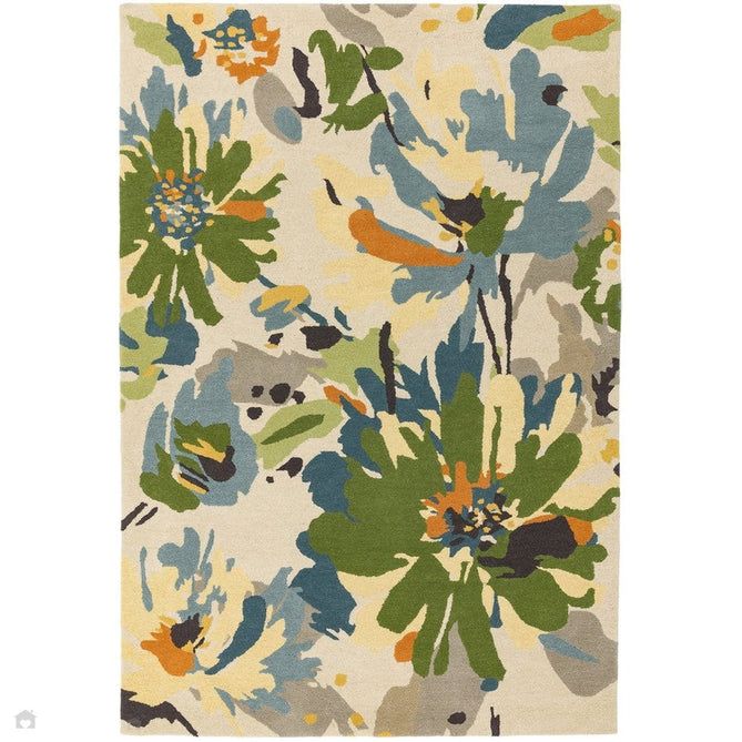 Reef RF11 Floral Modern Floral Abstract Hand-Woven Wool Green/Cream/Yellow/Blue/Multicolour Rug-Asiatic Carpets-Rug Love - The Most Loved Rug Store