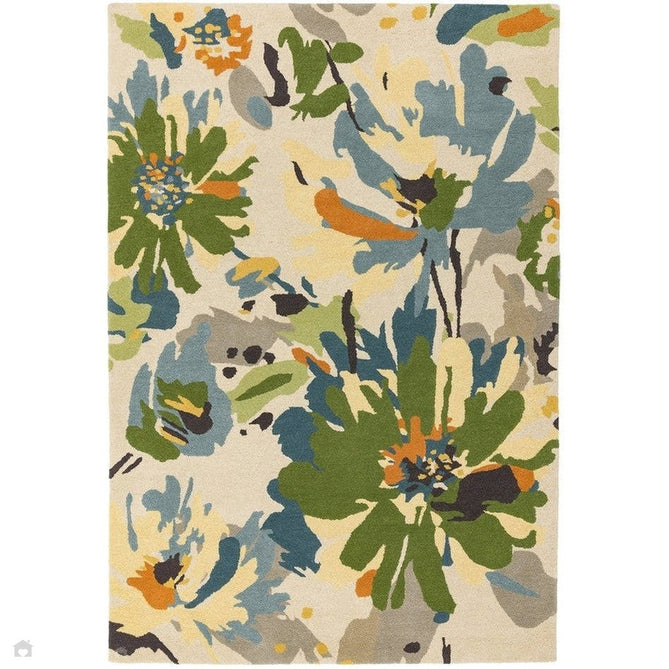 Reef RF11 Floral Modern Floral Abstract Hand-Woven Wool Green/Cream/Yellow/Blue/Multicolour Rug-Asiatic Carpets-Rug Love - The Most Loved Rug Store