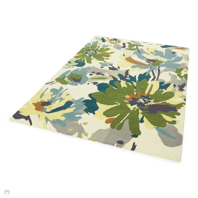 Reef RF11 Floral Modern Floral Abstract Hand-Woven Wool Green/Cream/Yellow/Blue/Multicolour Rug-Asiatic Carpets-Rug Love - The Most Loved Rug Store