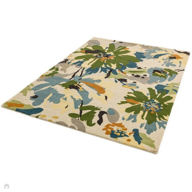 Reef RF11 Floral Modern Floral Abstract Hand-Woven Wool Green/Cream/Yellow/Blue/Multicolour Rug-Asiatic Carpets-Rug Love - The Most Loved Rug Store