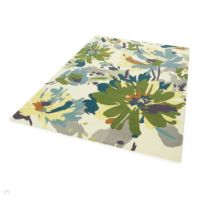 Reef RF11 Floral Modern Floral Abstract Hand-Woven Wool Green/Cream/Yellow/Blue/Multicolour Rug-Asiatic Carpets-Rug Love - The Most Loved Rug Store