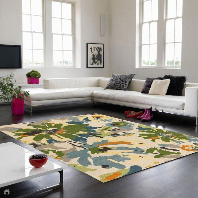 Reef RF11 Floral Modern Floral Abstract Hand-Woven Wool Green/Cream/Yellow/Blue/Multicolour Rug-Asiatic Carpets-Rug Love - The Most Loved Rug Store