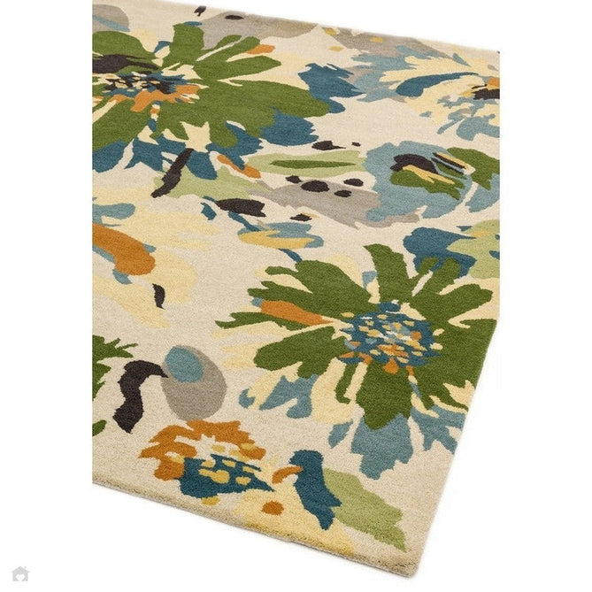 Reef RF11 Floral Modern Floral Abstract Hand-Woven Wool Green/Cream/Yellow/Blue/Multicolour Rug-Asiatic Carpets-Rug Love - The Most Loved Rug Store