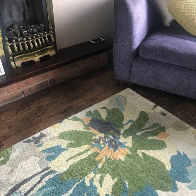 Reef RF11 Floral Modern Floral Abstract Hand-Woven Wool Green/Cream/Yellow/Blue/Multicolour Rug-Asiatic Carpets-Rug Love - The Most Loved Rug Store
