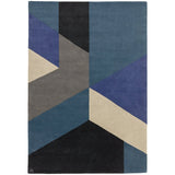 Reef RF13 Big Geo Modern Geometric Hand-Woven Wool Blue/Black/Grey/Cream/Multicolour Rug