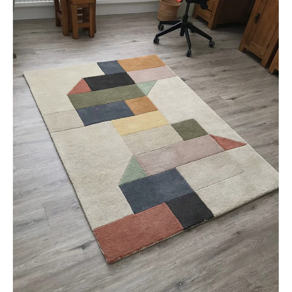 Modern Multicolour Rug On Sale Reef RF15 Modern Geometric Hand-Woven Wool Beige/Muted ...