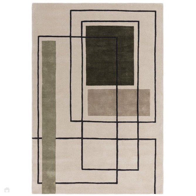 Reef RF21 Outline Modern Geometric Hand-Woven Wool Beige/Khaki/Charcoal Rug 160 x 230 cm