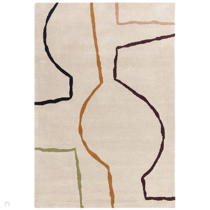 Reef RF22 Linear Modern Geometric Hand-Woven Wool Beige/Multicolour Rug-Asiatic Carpets-Rug Love - The Most Loved Rug Store