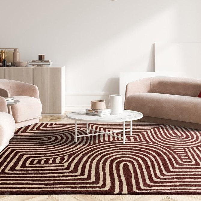 Reef RF29 Curve Modern Geometric Hand-Woven Wool Plum/Cream Rug-Asiatic Carpets-Rug Love - The Most Loved Rug Store