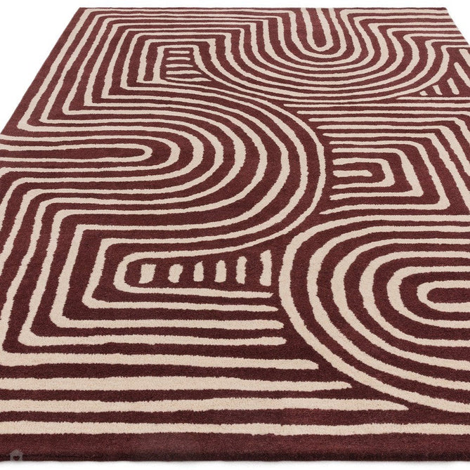 Reef RF29 Curve Modern Geometric Hand-Woven Wool Plum/Cream Rug-Asiatic Carpets-Rug Love - The Most Loved Rug Store