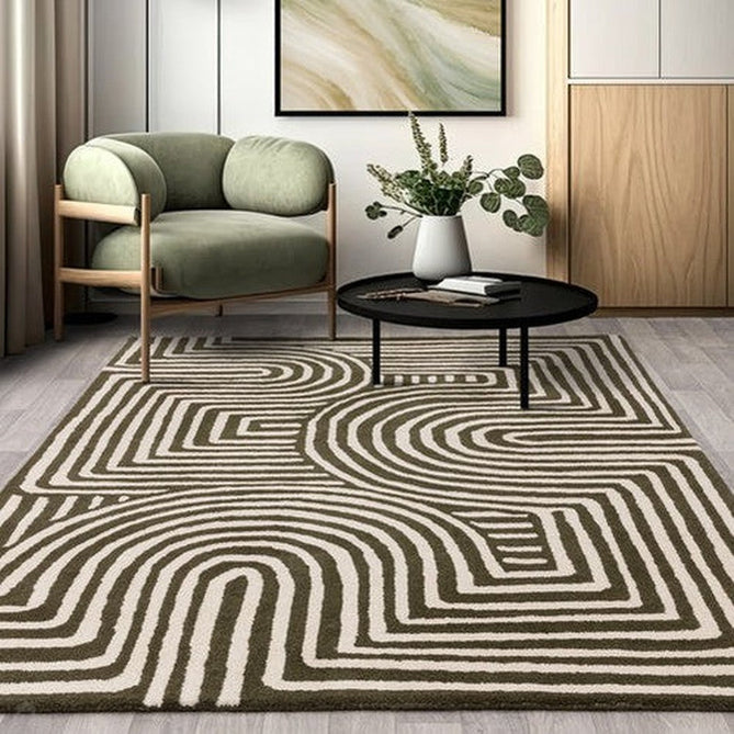 Reef RF30 Curve Modern Geometric Hand-Woven Wool Forest Green/Cream Rug-Asiatic Carpets-Rug Love - The Most Loved Rug Store