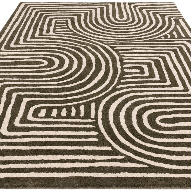 Reef RF30 Curve Modern Geometric Hand-Woven Wool Forest Green/Cream Rug-Asiatic Carpets-Rug Love - The Most Loved Rug Store
