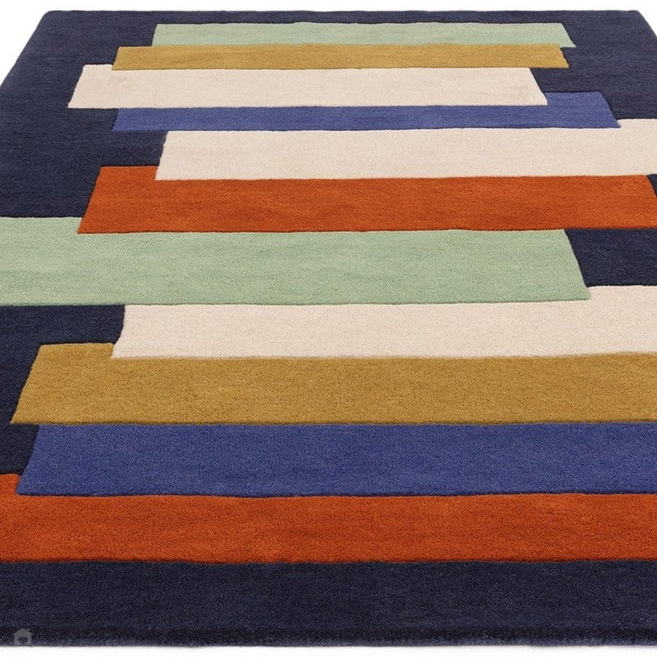 Multicolour Wool Rug On Sale Reef RF33 Stacks Modern Geometric Hand-Woven Wool Blue ...