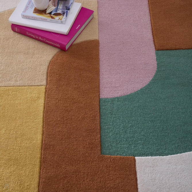 Retro Deco Modern Curved Layered Geometric Colour Block Hand-Woven Wool Fuchsia Pink/Blush/Warm Rust/Golden Yellow/Mint Green/Ivory/Soft Beige Rug-Origins-Rug Love - The Most Loved Rug Store