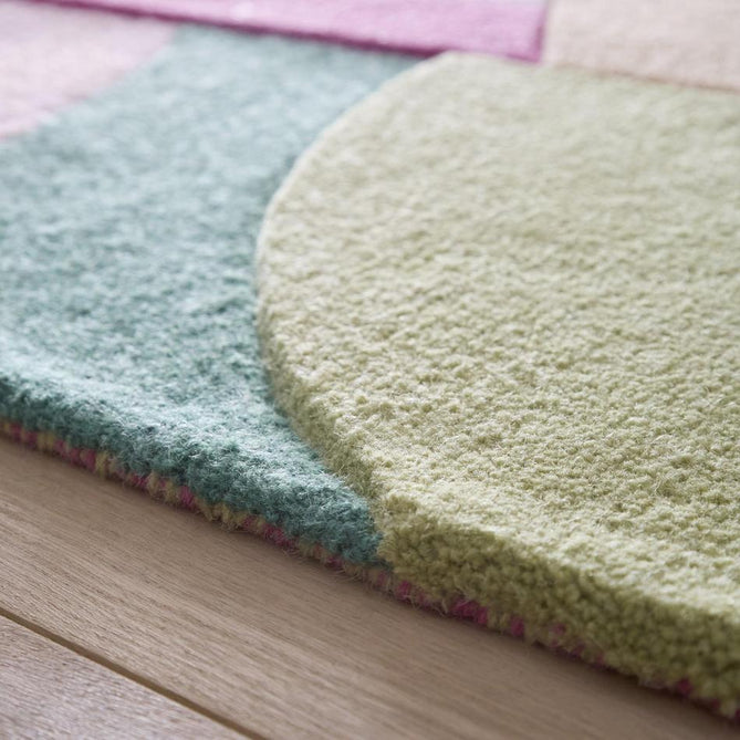 Retro Deco Modern Curved Layered Geometric Colour Block Hand-Woven Wool Fuchsia Pink/Blush/Warm Rust/Golden Yellow/Mint Green/Ivory/Soft Beige Rug-Origins-Rug Love - The Most Loved Rug Store