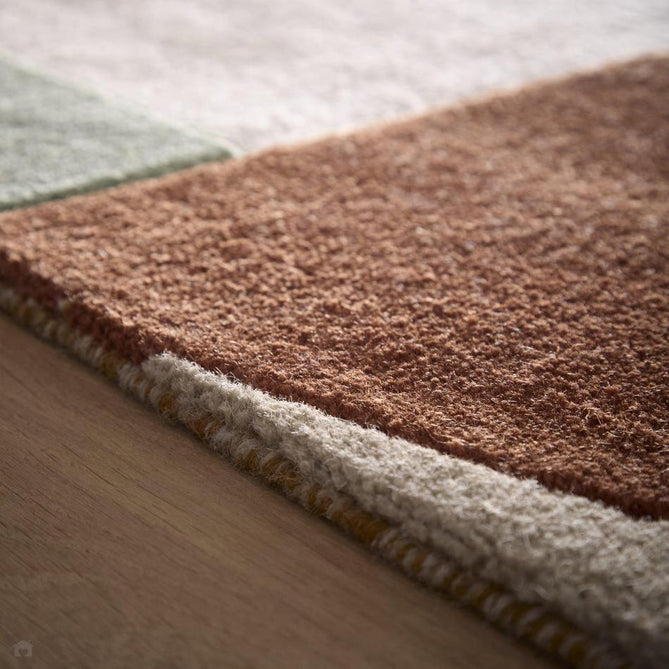 Retro Deco Modern Curved Layered Geometric Colour Block Hand-Woven Wool Tan/Mustard/Rust Red/Olive/Soft Beige/Ivory/Muted Peach Rug-Origins-Rug Love - The Most Loved Rug Store