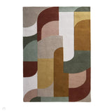 Retro Deco Modern Curved Layered Geometric Hand-Woven Wool Tan/Mustard/Rust Red/Olive/Soft Beige/Ivory/Muted Peach Rug