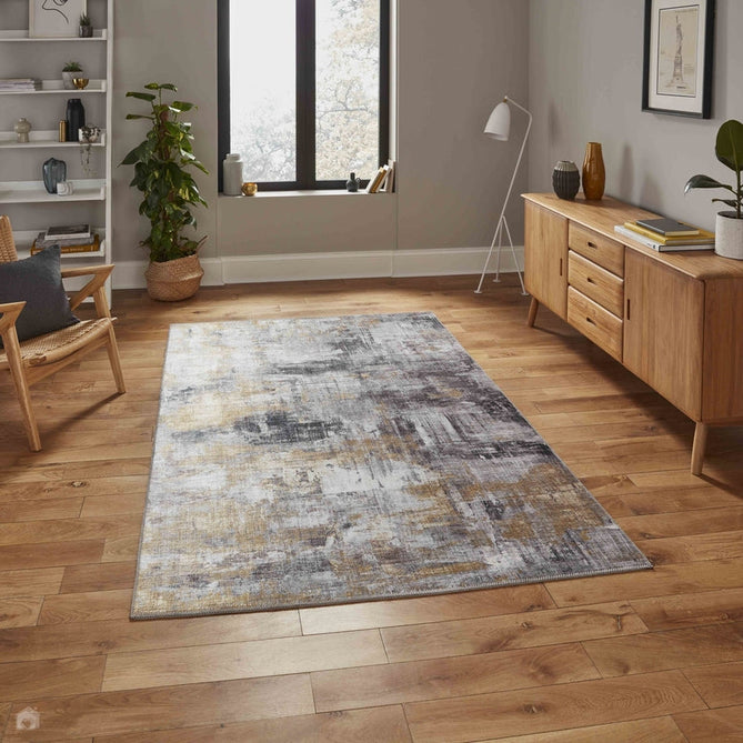 Rio G4719 Modern Abstract Distressed Lightweight Printed Polyester Flatweave Grey/Yellow Rug-Think Rugs-Rug Love - The Most Loved Rug Store