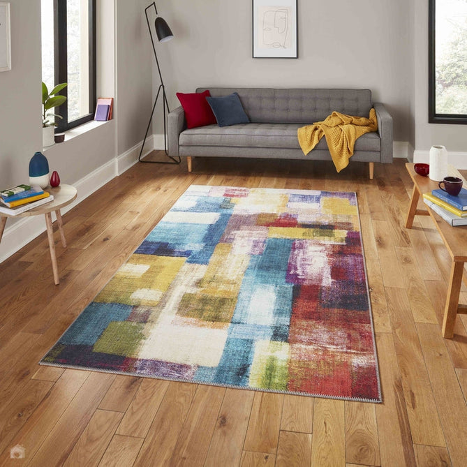 Rio G4721 Modern Abstract Distressed Lightweight Printed Polyester Flatweave Multicolour Rug-Think Rugs-Rug Love - The Most Loved Rug Store