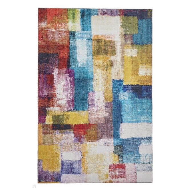 Rio G4721 Modern Abstract Distressed Lightweight Printed Polyester Flatweave Multicolour Rug-Think Rugs-Rug Love - The Most Loved Rug Store