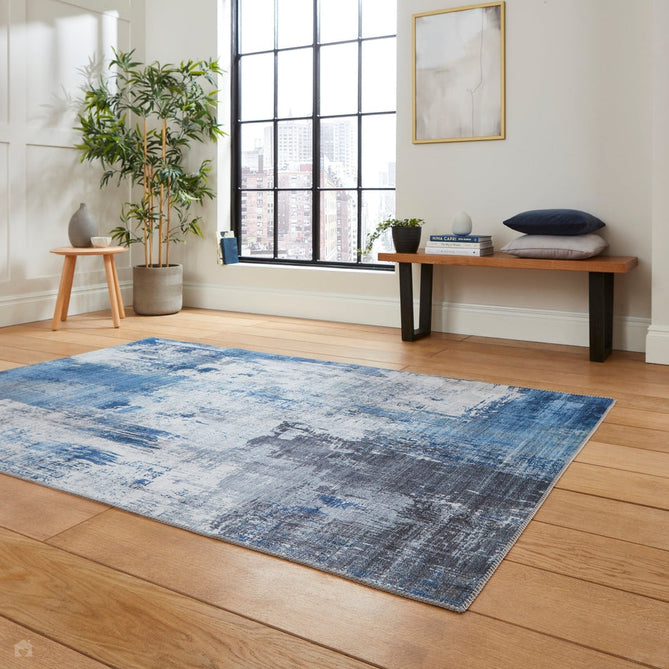 Rio G5536 Modern Abstract Distressed Lightweight Printed Polyester Flatweave Grey/Blue Rug-Think Rugs-Rug Love - The Most Loved Rug Store