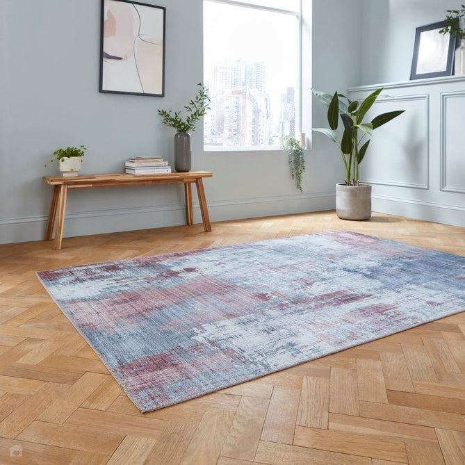 Rio G5536 Modern Abstract Distressed Lightweight Printed Polyester Flatweave Grey/Rose Rug-Think Rugs-Rug Love - The Most Loved Rug Store