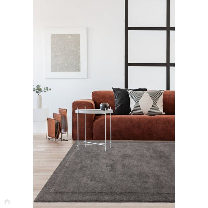 Rise Modern Plain Hi-Low Border Tonal Shimmer Hand-Carved High-Density Heavyweight Wool & Viscose Blend Charcoal Grey Rug-Asiatic Carpets-Rug Love - The Most Loved Rug Store