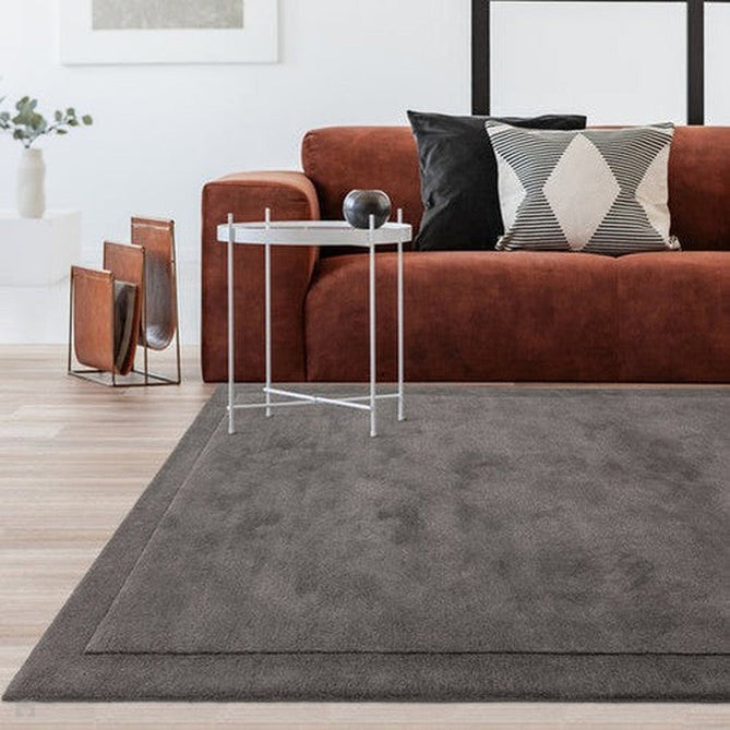 Rise Modern Plain Hi-Low Border Tonal Shimmer Hand-Carved High-Density Heavyweight Wool & Viscose Blend Charcoal Grey Rug-Asiatic Carpets-Rug Love - The Most Loved Rug Store