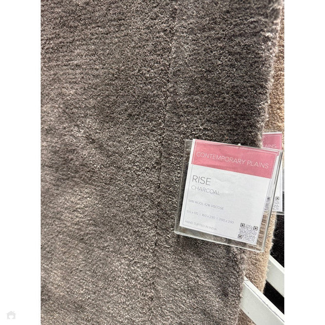 Rise Modern Plain Hi-Low Border Tonal Shimmer Hand-Carved High-Density Heavyweight Wool & Viscose Blend Charcoal Grey Rug-Asiatic Carpets-Rug Love - The Most Loved Rug Store