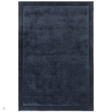 Rise Modern Plain Hi-Low Border Tonal Shimmer Hand-Carved High-Density Heavyweight Wool & Viscose Blend Navy Rug