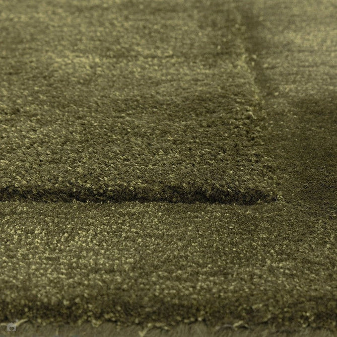 Rise Modern Plain Hi-Low Border Tonal Shimmer Hand-Carved High-Density Heavyweight Wool & Viscose Blend Olive Rug-Asiatic Carpets-Rug Love - The Most Loved Rug Store