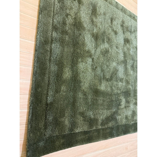 Rise Modern Plain Hi-Low Border Tonal Shimmer Hand-Carved High-Density Heavyweight Wool & Viscose Blend Olive Rug-Asiatic Carpets-Rug Love - The Most Loved Rug Store