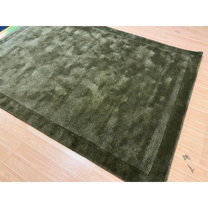 Rise Modern Plain Hi-Low Border Tonal Shimmer Hand-Carved High-Density Heavyweight Wool & Viscose Blend Olive Rug-Asiatic Carpets-Rug Love - The Most Loved Rug Store