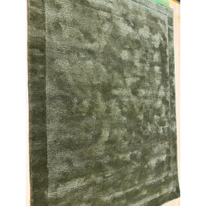 Rise Modern Plain Hi-Low Border Tonal Shimmer Hand-Carved High-Density Heavyweight Wool & Viscose Blend Olive Rug-Asiatic Carpets-Rug Love - The Most Loved Rug Store