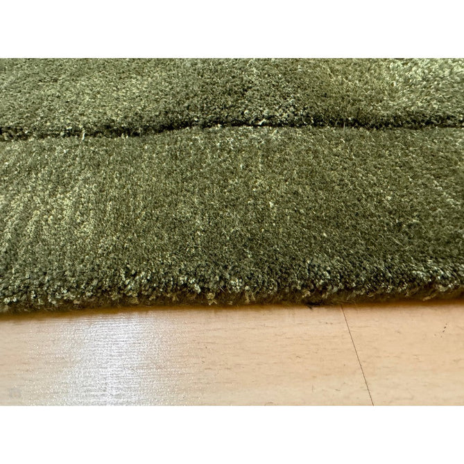 Rise Modern Plain Hi-Low Border Tonal Shimmer Hand-Carved High-Density Heavyweight Wool & Viscose Blend Olive Rug-Asiatic Carpets-Rug Love - The Most Loved Rug Store