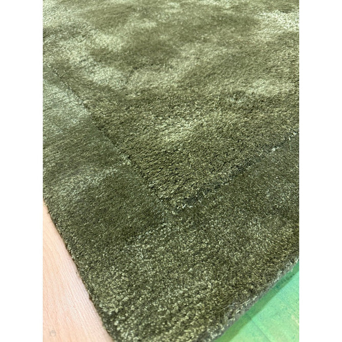 Rise Modern Plain Hi-Low Border Tonal Shimmer Hand-Carved High-Density Heavyweight Wool & Viscose Blend Olive Rug-Asiatic Carpets-Rug Love - The Most Loved Rug Store