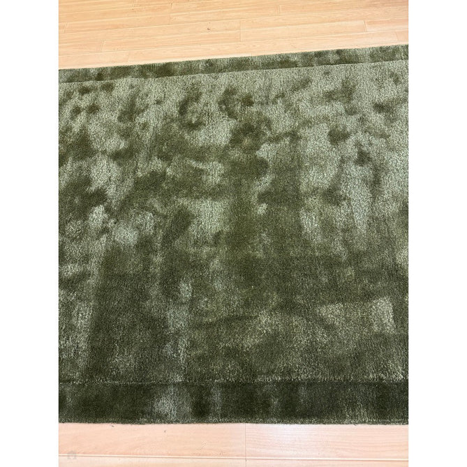 Rise Modern Plain Hi-Low Border Tonal Shimmer Hand-Carved High-Density Heavyweight Wool & Viscose Blend Olive Rug-Asiatic Carpets-Rug Love - The Most Loved Rug Store