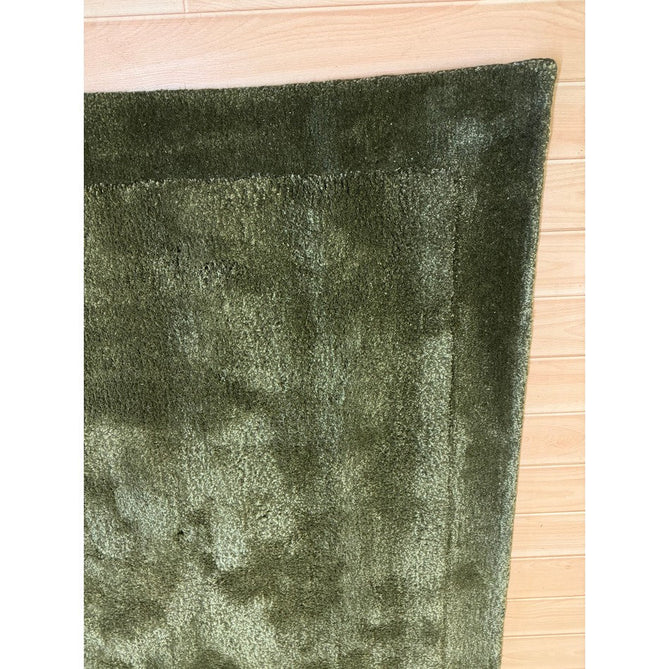 Rise Modern Plain Hi-Low Border Tonal Shimmer Hand-Carved High-Density Heavyweight Wool & Viscose Blend Olive Rug-Asiatic Carpets-Rug Love - The Most Loved Rug Store