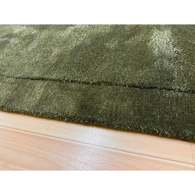Rise Modern Plain Hi-Low Border Tonal Shimmer Hand-Carved High-Density Heavyweight Wool & Viscose Blend Olive Rug-Asiatic Carpets-Rug Love - The Most Loved Rug Store