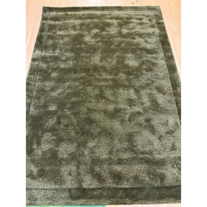 Rise Modern Plain Hi-Low Border Tonal Shimmer Hand-Carved High-Density Heavyweight Wool & Viscose Blend Olive Rug-Asiatic Carpets-Rug Love - The Most Loved Rug Store