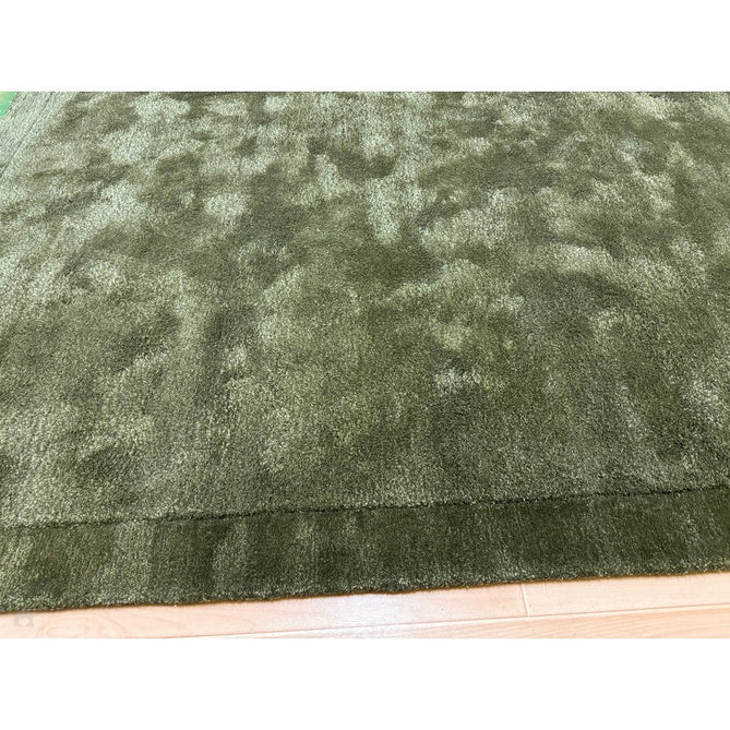 Rise Modern Plain Hi-Low Border Tonal Shimmer Hand-Carved High-Density Heavyweight Wool & Viscose Blend Olive Rug-Asiatic Carpets-Rug Love - The Most Loved Rug Store