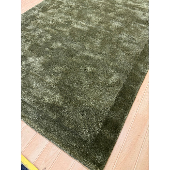 Rise Modern Plain Hi-Low Border Tonal Shimmer Hand-Carved High-Density Heavyweight Wool & Viscose Blend Olive Rug-Asiatic Carpets-Rug Love - The Most Loved Rug Store