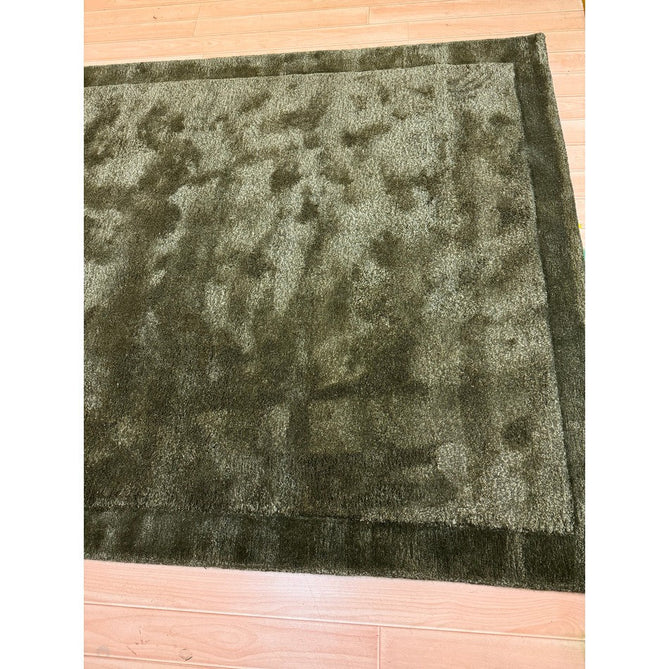 Rise Modern Plain Hi-Low Border Tonal Shimmer Hand-Carved High-Density Heavyweight Wool & Viscose Blend Olive Rug-Asiatic Carpets-Rug Love - The Most Loved Rug Store