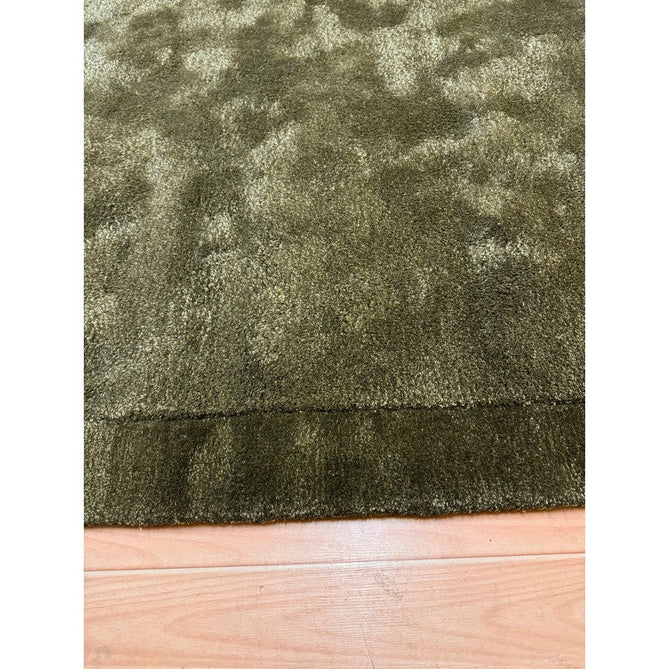 Rise Modern Plain Hi-Low Border Tonal Shimmer Hand-Carved High-Density Heavyweight Wool & Viscose Blend Olive Rug-Asiatic Carpets-Rug Love - The Most Loved Rug Store