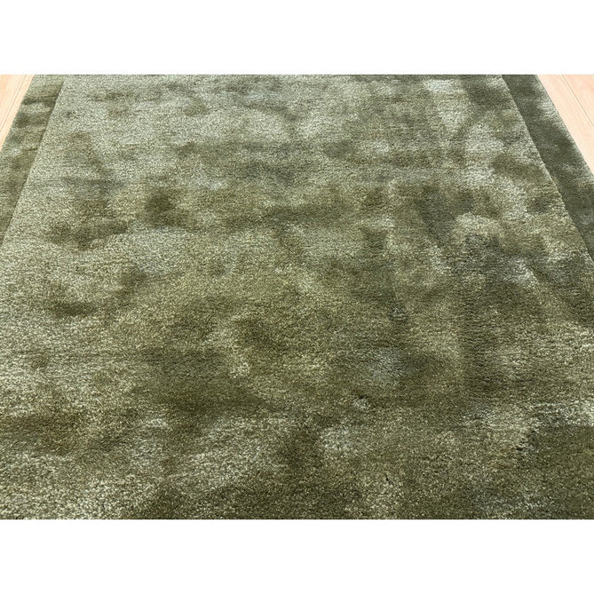 Rise Modern Plain Hi-Low Border Tonal Shimmer Hand-Carved High-Density Heavyweight Wool & Viscose Blend Olive Rug-Asiatic Carpets-Rug Love - The Most Loved Rug Store