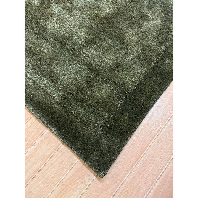 Rise Modern Plain Hi-Low Border Tonal Shimmer Hand-Carved High-Density Heavyweight Wool & Viscose Blend Olive Rug-Asiatic Carpets-Rug Love - The Most Loved Rug Store