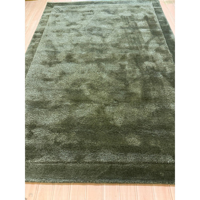 Rise Modern Plain Hi-Low Border Tonal Shimmer Hand-Carved High-Density Heavyweight Wool & Viscose Blend Olive Rug-Asiatic Carpets-Rug Love - The Most Loved Rug Store