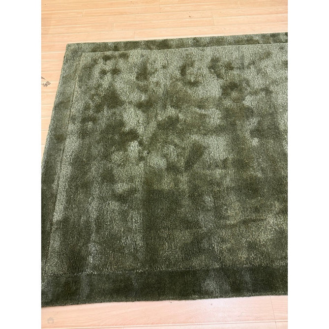 Rise Modern Plain Hi-Low Border Tonal Shimmer Hand-Carved High-Density Heavyweight Wool & Viscose Blend Olive Rug-Asiatic Carpets-Rug Love - The Most Loved Rug Store